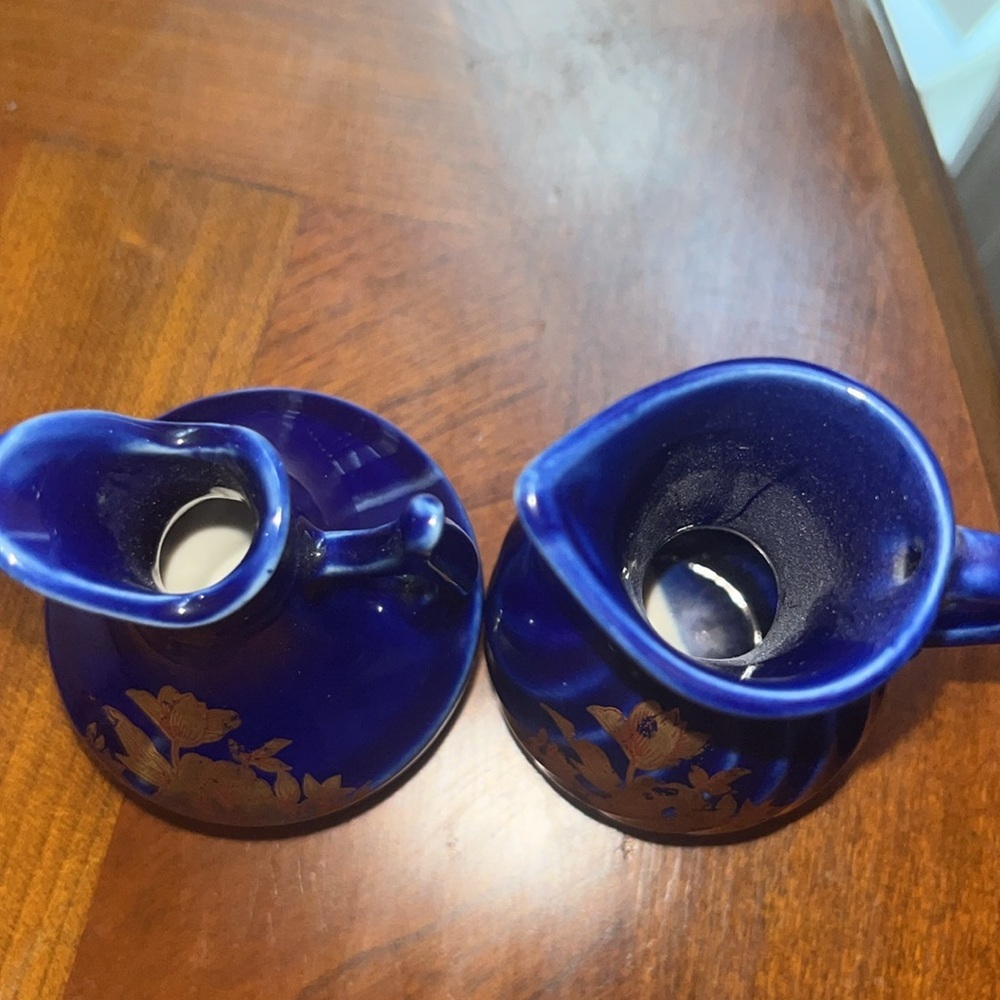 Vintage Chadwick Mini Cobalt Blue And Gold Floral Bud Vases Porcelain Set of 2 - Picture 4 of 4